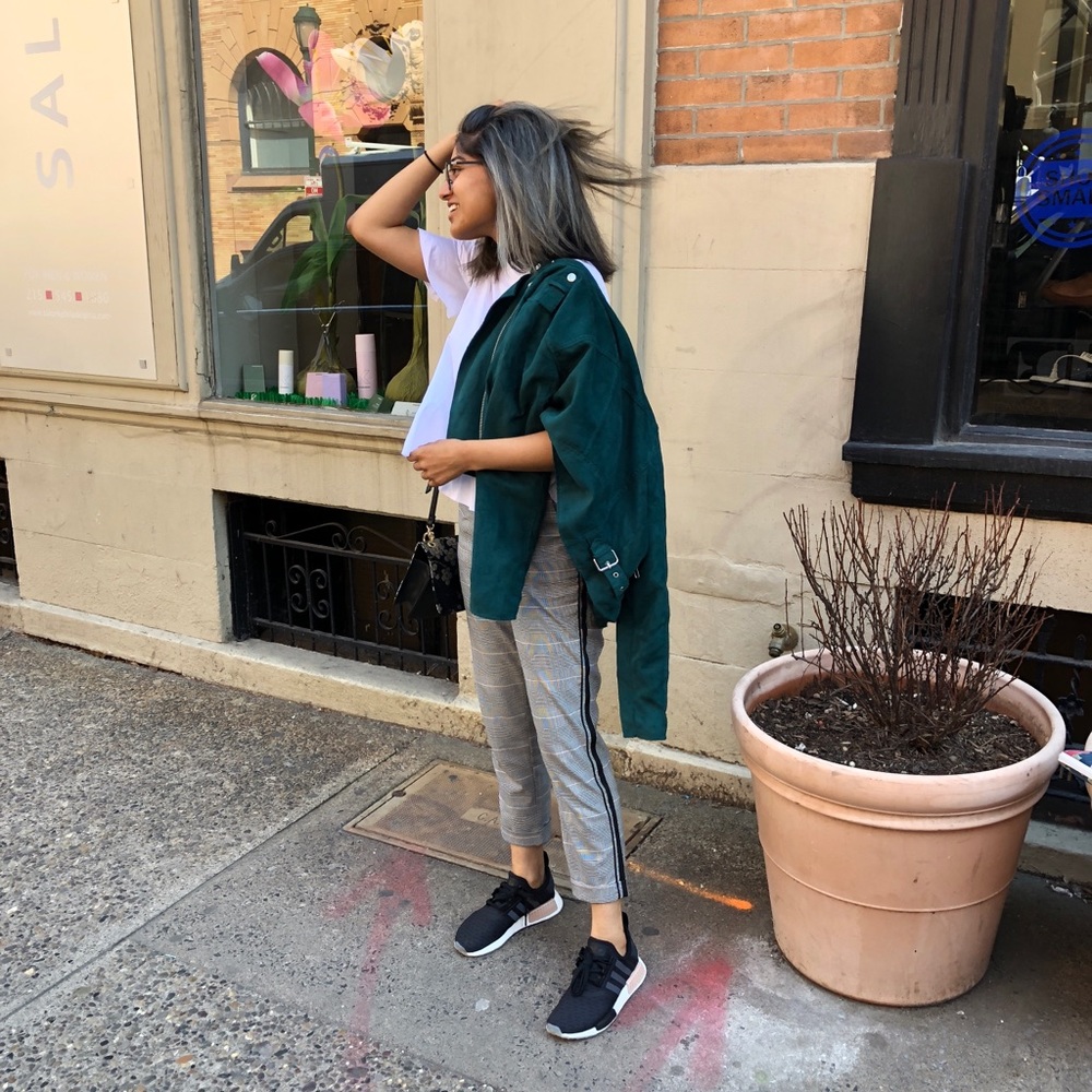 Emerald green biker jacket